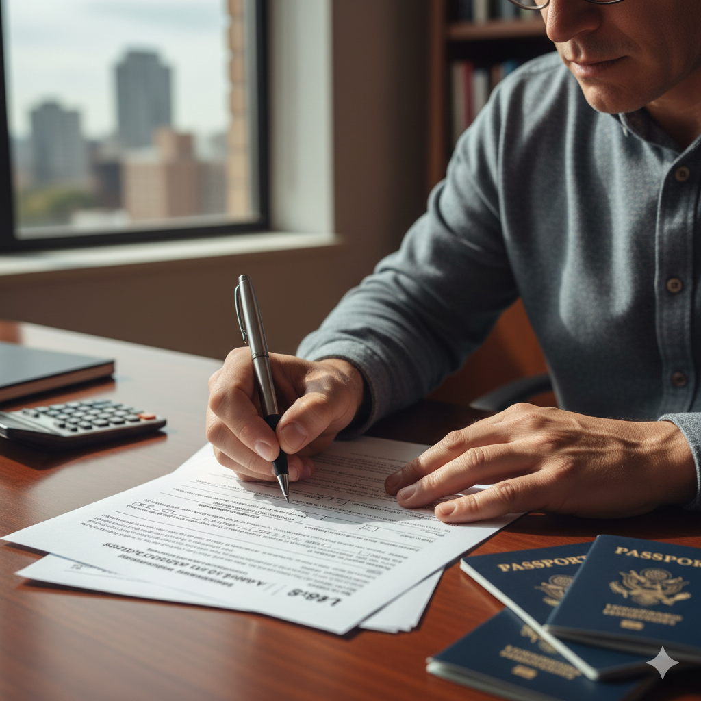 Formulario migratorio siendo llenado correctamente.